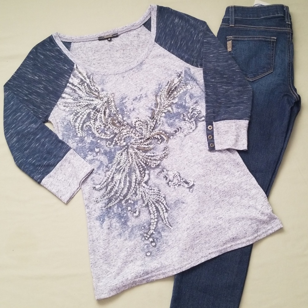 Miss Me Beaded Burnout 3/4 Sleeve Raglan
